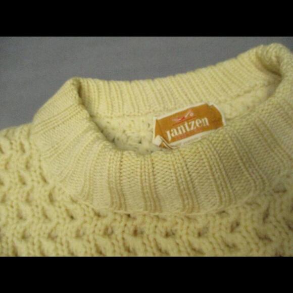 vtg 70s JANTZEN Sweater Sz M Ivory Virgin Wool Chunky Knit USA Fishermans - Picture 6 of 9